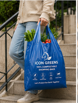 Icon Greens compostable carry bag in blue