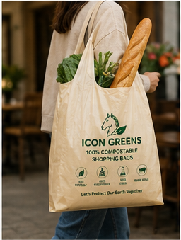 Icon Greens compostable carry bag in cream