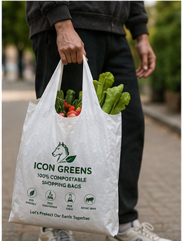 Icon Greens compostable carry bag in translucent