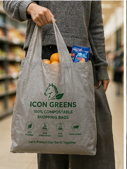 Icon Greens compostable carry bag in grey
