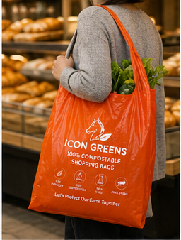 Icon Greens compostable carry bag in orange