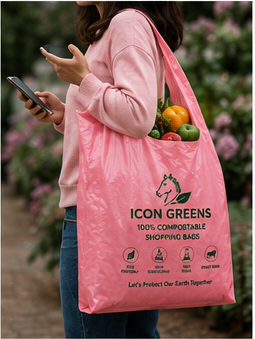 Icon Greens compostable carry bag in pink