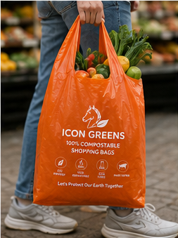 Icon Greens compostable carry bag in tangerine