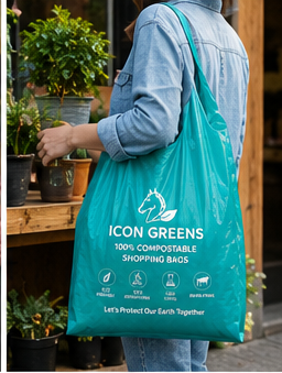 Icon Greens compostable carry bag in teal