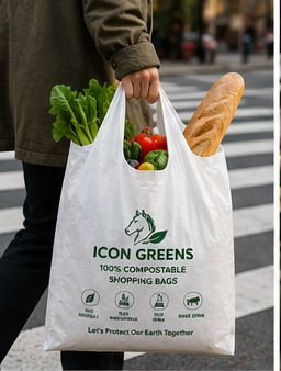 Icon Greens compostable carry bag in white