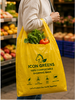 Icon Greens compostable carry bag in yellow