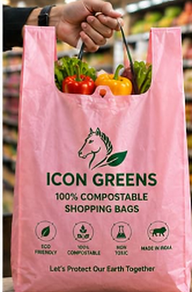 Icon Greens compostable bag in pink